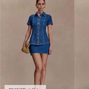 Meshki Ellie denim mini skirt and denim short sleeve top, matching set, size XS